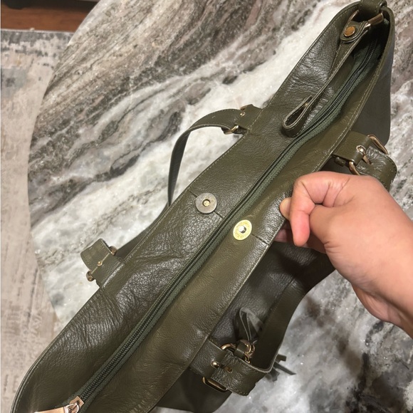 Olive Green Leather Tote Bag - Picture 2 of 3